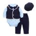famuka Baby Boy Formal Outfit Suit with Bows Waistcoat Gentleman Tuxedo with Hat 4 PCS 9 Months Blue