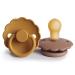 FRIGG Daisy Natural Rubber Baby Pacifier | Made in Denmark | BPA-Free (Rose Gold/Honey Gold 0-6 Months) 2-Pack