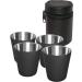 Outdoor SAXX -5-part stainless steel cup drinking cup set 4 schnapps cup of snaps made of metal metal cup with leather bag ideal flat man accessories black