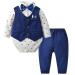 famuka Baby Boy 3 Piece Formal Outfit Suit with Bows Waistcoat Gentleman Tuxedo Navy 2 3 Months