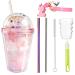 Cherry Blossoms Pink Floral Girl Cup with Straw Flower Travel Tumbler Ice Coffee Mug Reusable Plastic Party Cup Gift (pink cherry blossoms  290ml) cherry blossoms pink B 290ml