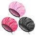 Auban Shower Cap for Women Adjustable Reusable Extra Large Double-Layer Waterproof Bathing cap Waterproof Exterior EVA Lining Hair Cap for All Hair lengths 3 Colors ADJUSTABLE-pink-rose red-black