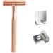 Oueyfer Double-Sided Safety Razor - Premium Zinc Alloy & Metal Handle for Effortless Hair Removal - Stylish Rose Gold with Bracket - Buy Online on SooperMarket.com