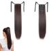 prinfantasy Straight Ponytail Extensions Long Wrap-around Pony Tail Synthetic Clip-on women s wig Dark Brown Hairpiece 22 Inch GBMW047 GBMW047 22 inch
