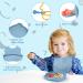 Vicloon Baby Weaning Set - 4 Pcs Silicone Feeding Set | BPA Free Suction Plate, Bib, Spoon, and Fork | Toddlers and Kids Plates | Blue Bear Sucker | Gift for Kids - Buy Online on SooperMarket.com