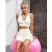 QINSEN Seamless Ribbed Workout Set for Women - Sport Bra & High Waist Shorts - Medium Beige - Buy Online on SooperMarket.com