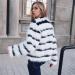 Women's Elegant Cropped Faux Fur Party Coat - Black & White Stripe Colorblock - Size XL - Buy Online on SooperMarket.com