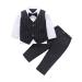 AmzBarley Baby Boys Gentlemans Outfit Suit Kids Long/Short Sleeve Dress Shirt Pants Vest Bowtie Tuxedo Rompers Childs Birthday Evening Holiday Party Black 205 3-4 Years
