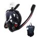 HJKB Full Face Snorkel Mask with Anti-Fog Wipes, 180 Degree Panoramic HD View Snorkeling Mask, Anti-Leak Dry Top Set for Adults and Kids Black Large-X-Large
