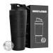 Protein Shaker Bottle 700ML with Mixball & Protein Compartment 200ML Premium Stainless Steel Protein Shaker Leak-Proof Metal Shaker BPA Free Fitness Bottle Shaker for Men and Women Slim Fast Black Protein Shaker With Storage | Black