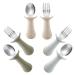 Pandaear 6 pieces children's cutlery Esslern cutlery from 1 year |Silicone stainless steel baby cutlery set spoon fork with silicone hold anti-choke design bpa free learning cutlery light brown