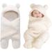 Baby Hooded Swaddle Blanket Yinuoday Newborn Baby Receiving Blanket Fleece Swaddle Sleeping Bag Sack for Baby Boys and Girls (White)