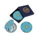 Totally Turkish Metal Compact Mirror Small Folding Round Mirror With Magnetic Close 1x & 2x Magnification For Handbags Make-Up Travel & Commutes Bright & Funky Geometric Pattern (Sky Blue)