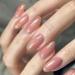JUSTOTRY 24 Pcs Glitter Oval Short False Nails Blush Pink French Press on Nails Pattern Round Fake Nails Short with Nail Glue Almond Medium Stick on Nails for Women Nails Fake Nail for Nails Art pink& Glitter 1