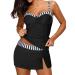 Yonique Women's Tankini Swimsuit with Skirt | Ruched Push Up Swimwear | XS-XXL | Black White Stripe - XL - Buy Online on SooperMarket.com