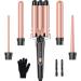 Bestope per set of wave iron - curling rods for large no curls ceramic curly winder different attachments Temperature adjustment fast warming gloves 2 clips rose gold 5 in 1 rose gold 5 in 1