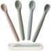 Moonkie Silicone Baby Spoons Set of 4 Soft-Tip Spoons for First Stage Infant Feeding Bendable Chewproof Baby Training Spoon Baby Utensils Ideal for Self-Feeding and Baby Led Weaning Grey/Warm Taupe/Ether/Sage