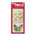 Dekora - Box of 5 White Sugar Flowers and 4 Multicoloured Wafer Butterflies - Edible Cake Toppers - Sugar Cake Decoration for Birthday Cakes