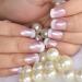 Elevenail Glossy Pearl Pink White French False Nails - Medium Short Squoval Press on Nails for Women and Girls - Christmas Nail Art Tips Gift - Buy Online on SooperMarket.com