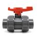 VIALIA PVC Kugelhahn with double union buffe 32mm shut-off tap on both sides with adhesive muffles for gluing and screwing with PVC pipes for pool and pond construction aquaristics 32 mm