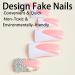 Buy French Tip Press on Nails - Medium Square Glossy Pink & White Duckbill Design - Reusable Rhinestone Fake Nails | Cute Duck Feet Full Cover Acrylics - Buy Online on SooperMarket.com