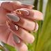 JUSTOTRY 24 Pcs Floral Stiletto False Nails Medium Grey French Press on Nails Pattern Trendy Gold Swirl Fake Nails Short with Nail Glue Almond Stick on Nails for Women Nails Fake Nail for Nails Art flower&grey1