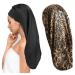 Ladaypoa 2 pieces women satin sleeping cap silk hood for curly hair satin hair hood to sleep large double -layer adjustable satin hood for women black+leopard pattern