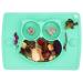 Silicone Divided Toddler Plates - Portable Non Slip Suction Plates for Children Babies and Kids BPA Free FDA Approved Baby Dinner Plate with Spoon Fork 5owl-cyan