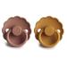 FRIGG Daisy Natural Rubber Baby Pacifier 2-Pack - Rose Gold/Honey Gold | BPA-Free | Made in Denmark | 0-6 Months - Buy Online on SooperMarket.com
