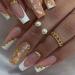 French Tip Press on Nails Long - Gold Foil Press on Nails Square Shape Fake Nails Shiny Glossy Nude Gel False Nails Reusable Stick on Nails Tips Artificial Nails for Women and Girls 24 pcs Press on Nails 2