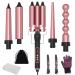 Curling Iron- 5-in-1 Curling Wand Set with 3 Barrel Hair Waver Ceramic Curling Iron Set Curling Tongs Interchangeable Waver Curling Wand for Long/Short Hair LCD Display /80-230 C Adjustment Temp Pink