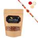 Jaiccha Ghasitaram Rakhi Gifts for Brothers Rakhi Dryfruits - Roasted Salted American/California Almonds 200 GMS in Brown Paper Pouch with Rudraksh Rakhi
