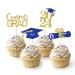 Pack of 24 Glitter 2024 Graduation Cupcake Toppers Graduation Cupcake Toppers Bachelor Hat Decoration Graduation Decoration for Graduation Party Decoration (Blue & Gold)