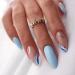 Blue Press on Nails Almond Shape Fake Nails French False Nails with Designs Blue White Silver Waves Acrylic Nails Medium Length Stick on Nails Full Cover Glossy Glue on Nails for Women Nail Decoration style 2
