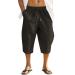 COOFANDY Men Cotton Linen Capri Pants Baggy Harem Pants Drawstring Yoga Beach Pants Medium Dark Brown