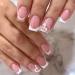 JUSTOTRY 24 Pcs Heart Square Short False Nails Milky French Press on Nails Pattern Glitter Fake Nails Medium with Nail Glue Pink Stick on Nails for Women Squoval Nails Fake Nail for Nails Art Milky&heart1