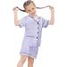 SWOMOG Kids Satin Pyjamas Set | 2 Piece Button-Down Pjs | Short Sleeve Silk Nightwear for Girls Boys | Ages 6-7 | Lavender - Buy Online on SooperMarket.com