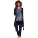 HAPPY MAMA Women's Maternity Nursing 3pcs Nightwear Set: Pants - Top - Robe 558p 8 Navy With Hearts