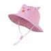 LANGZHEN Beach Sun Protection Hat for Baby Girls Adjustable Toddler Kids Hat Wide Brim Summer Play Hat with Chin Strap Pink - Cat L