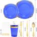 Nervure 175PCS Clear Blue Plastic Plates with Gold Trim - Ideal for Weddings & Parties - Buy Online on SooperMarket.com