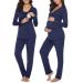 Irdcomps Women's Maternity Pyjamas Set Cotton Breastfeeding Nursing Nightwear PJ Set Long Sleeve Sleepwear Pregnancy for Hospital Home S Navy Blue