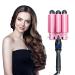 Awhoas 3 Barrel Curling Iron, 32MM Hair Waver Triple Barrel Hair Crimper for Women Beach Waves Curling Iron 1.25 Inch Three Barrel Pink Curling Wand Ceramic Tourmaline with LCD Temp Display 32MM Pink