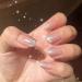 Belicey Glossy Press on Nails White Square Medium Fake Nails Full Cover Ballerina Arts Nails for Women Teen Girls (Laser Silver)