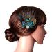 Peacock Hair Clip Natural Fascinator Barrette with Sparking Rhinestone