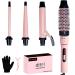Curling Wand 4 in 1 Hair Curling Tongs Iron Set Beach Waver Hair Curler with Straightener Brush Interchangeable Ceramic Barrels for Long Short Hairstyles Women Gift (Pink) Pink Curling Tongs and Straightener Brush