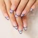 Glossy Almond Press on Nails Blue Line - 24Pcs Medium Oval Geometric French Tips for Women and Girls - Buy Online on SooperMarket.com
