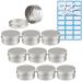 Zeoabsy 10 piece of empty 50 ml round silver aluminum tins with screw cap screw socket CREMED SCHOOD ALU-TARE DOSE ALUD IN Tin cans for cosmetics candle ointments 5x spatula 1x etiquette silver 50ml