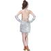 Women's Silver Sequin Latin Dance Dress with Gloves Set - One Size | Halter Tassel Fringe | Perfect for Tango, Salsa, ChaCha, Rumba | Ballroom Stage Costume - Buy Online on SooperMarket.com