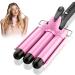 3 Barrel Curling Iron Hair Crimper: Aleath Dual Voltage Three Barrels Hair Waver - 1 inch Curler Wand 1 inch Red