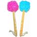 Shower Loofah Body & Back Scrubber - Exfoliating Loofah Bath Brush On a Stick - With Long Wooden Handle Back Brush For Men & Women - Easy Reach Body Wash & Lotion Applicator( 2 PACK- Blue&Red)